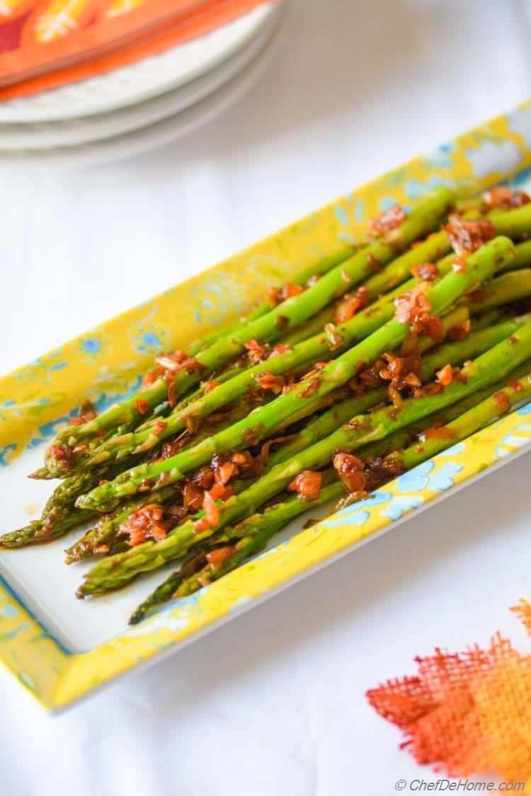 Vegan Kimchi Garlic Asparagus, zesty dinner side for your next family-dinner.