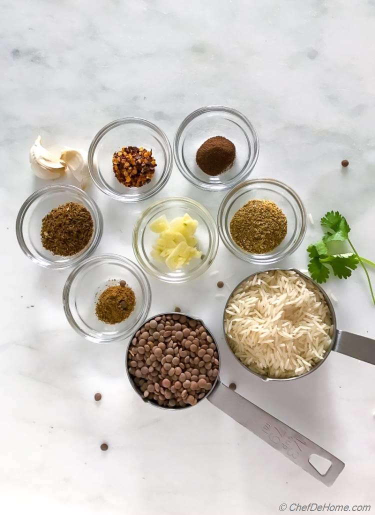 Ingredients for Mujadara - Arabic Lentils and Rice Recipe