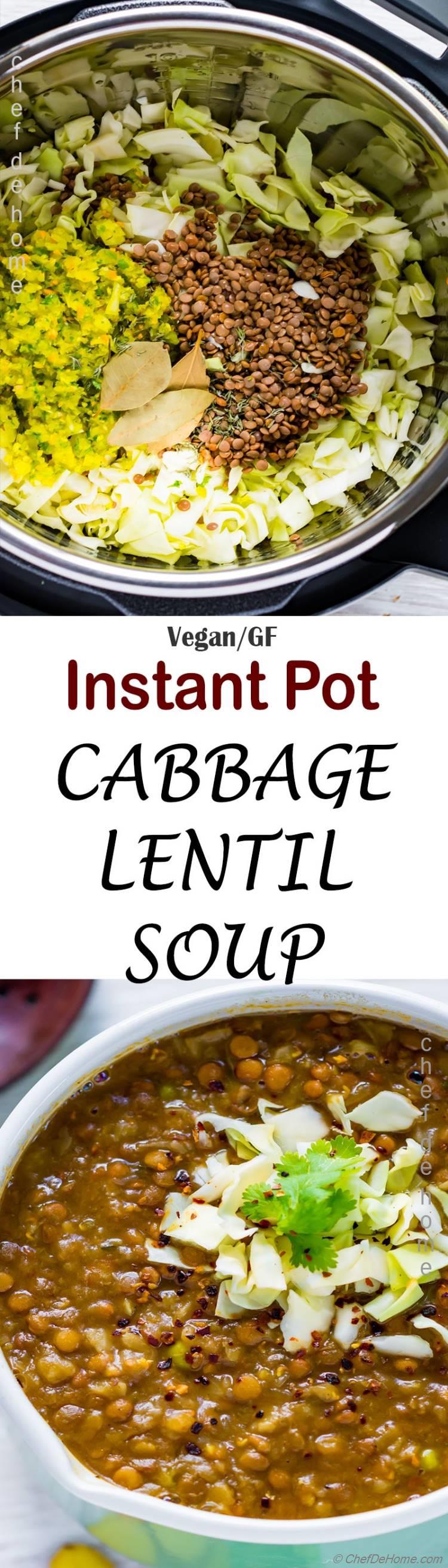 Creamy vegan and gluten free lentil and cabbage soup for healthy cabbage soup diet in instant pot | chefdehome.com