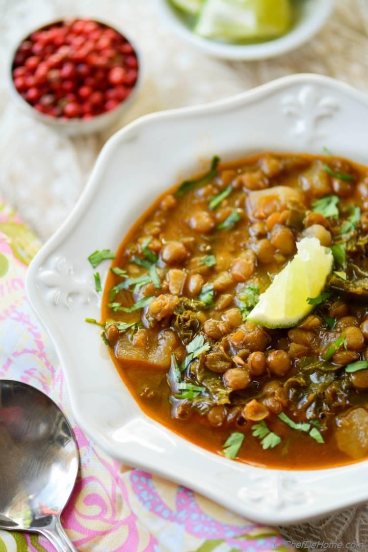 Vegan and Gluten Free Dinner with Slow cooker Lentils Turnip and Kale Soup 