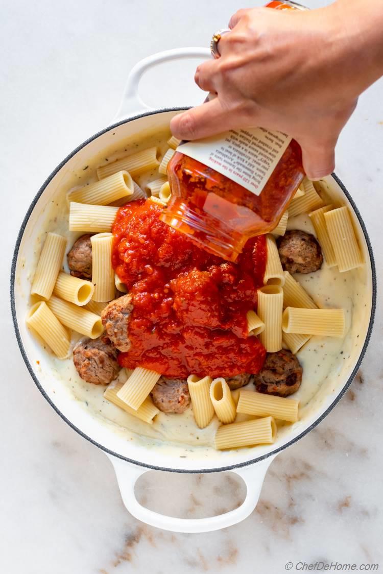 Assemble Meatball Mac and Cheese