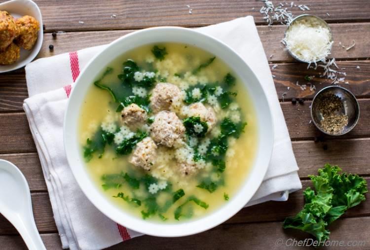 easy italian wedding soup with pasta and meatballs | chefdehome.com