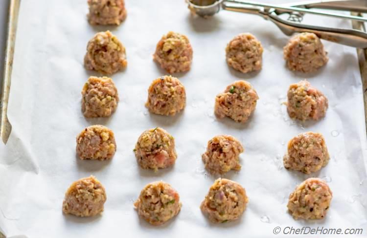 mini chicken meatballs for Italian wedding soup | chefdehome.com