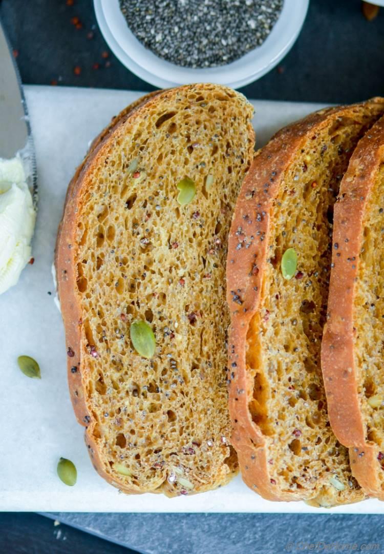 A lite and airy whole seeds healthy breakfast bread | chefdehome.com
