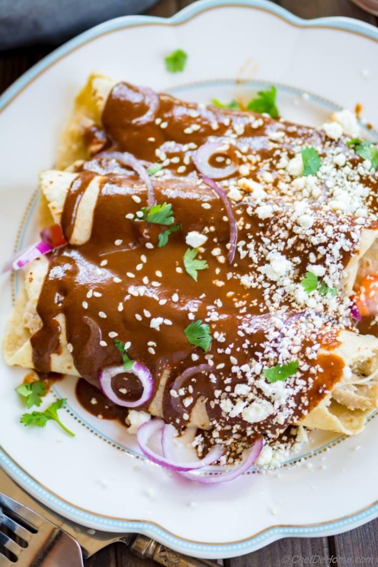 Mole Chicken Enchilada with Homemade Mole Sauce Recipe | ChefDeHome.com