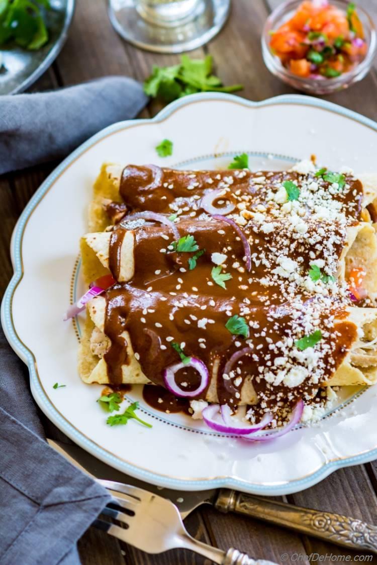 Chicken Enchilada with homemade Mole Sauce ready from scratch in just 30 minutes | chefdehome.com 