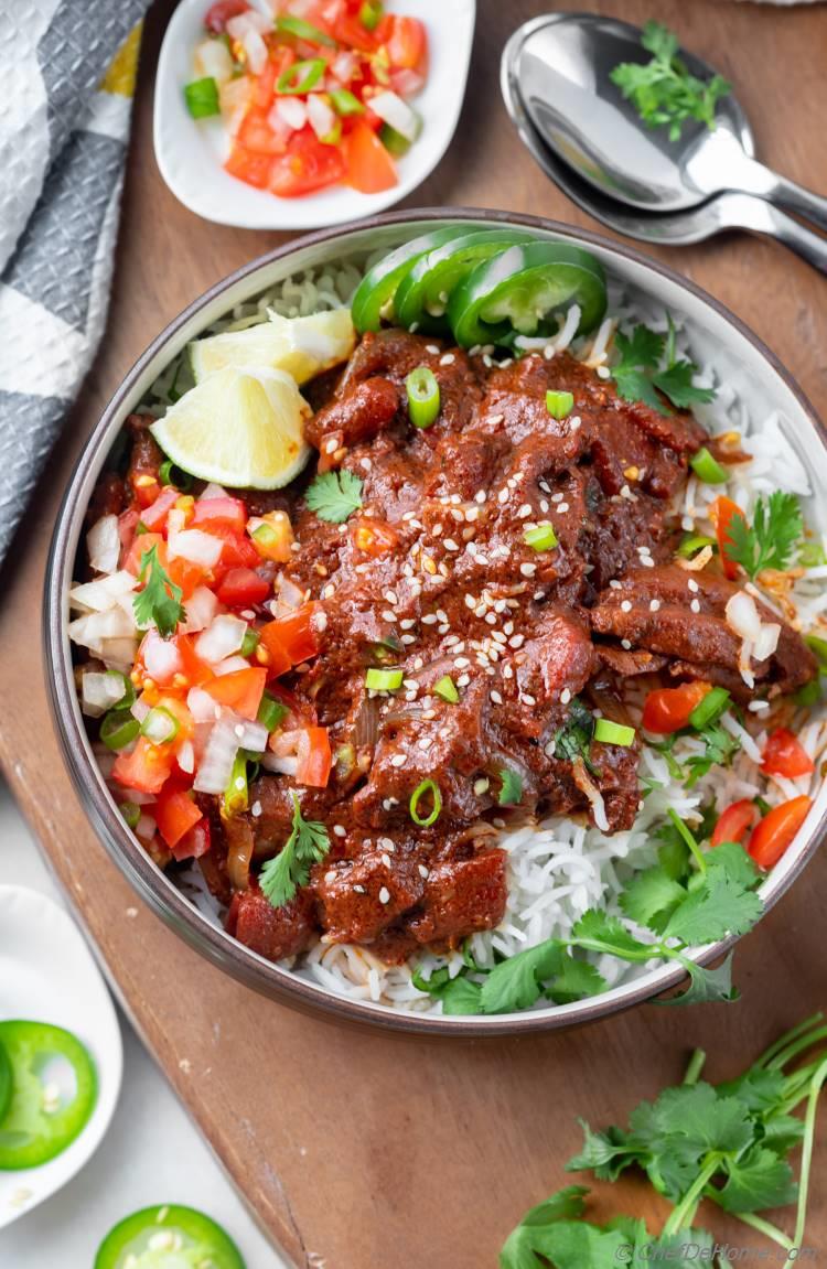 Chicken Mole with Rice and Salsa