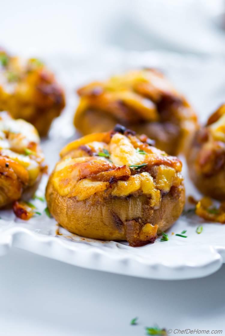 Cheese Stuffed Mushrooms with Caramelized Onions