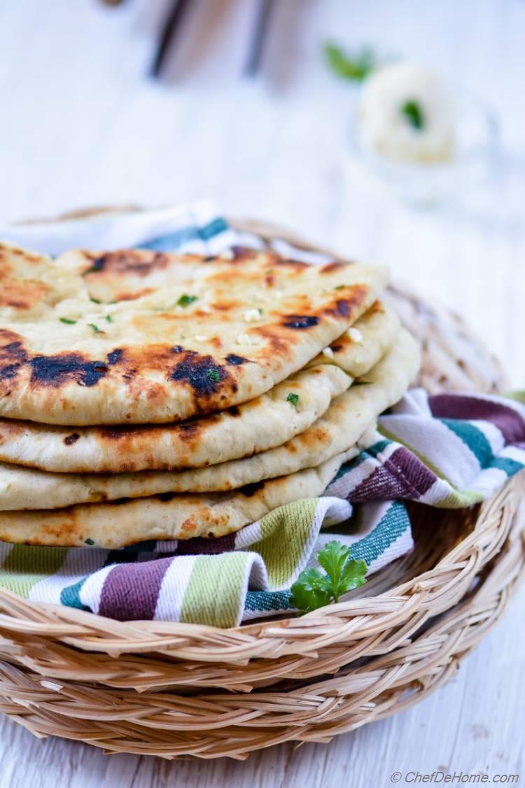 No Yeast Quick and Easy Homemade Indian Garlic Butter Naan | chefdehome.com