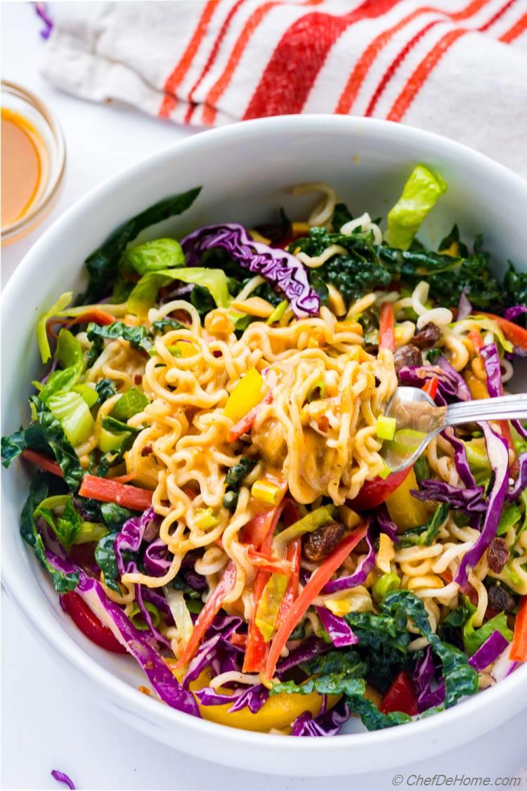 Ramen Noodle Salad with Miso Peanut Dressing Recipe | ChefDeHome.com