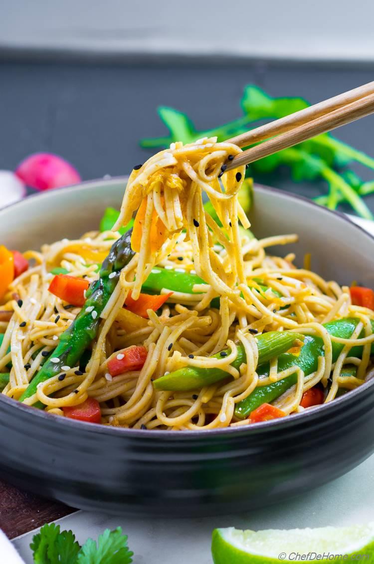 Soba Noodles Stir Fry Bowl Slurpy Noodles on Chopstick