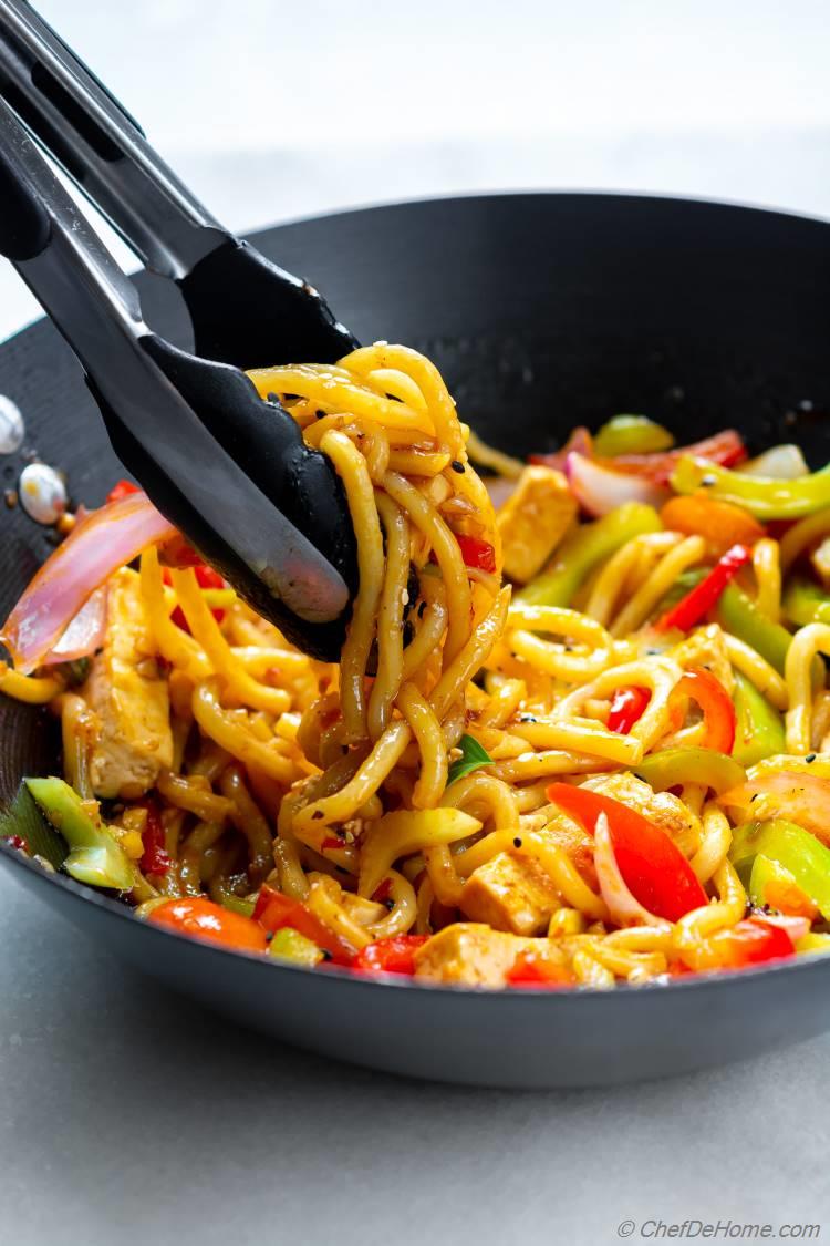 Udon Noodles Stir Fried in Wok