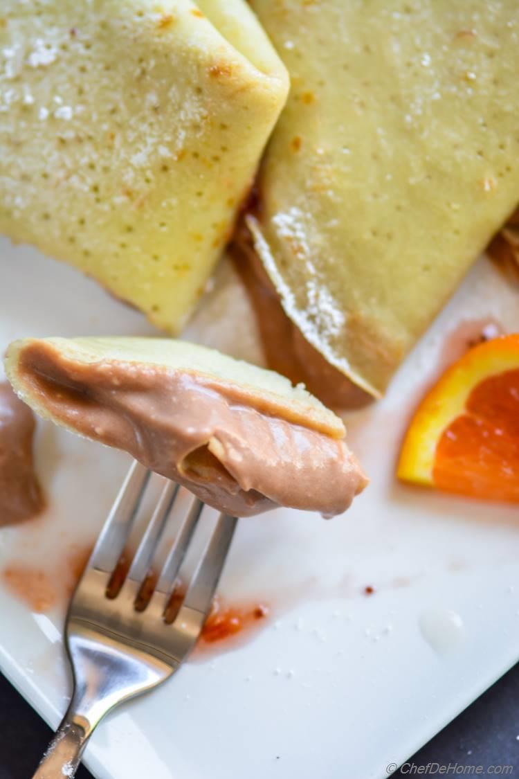 French Crepes filled with Nutella Mousse Perfect for breakfast or little sweet treat | chefdehome.com