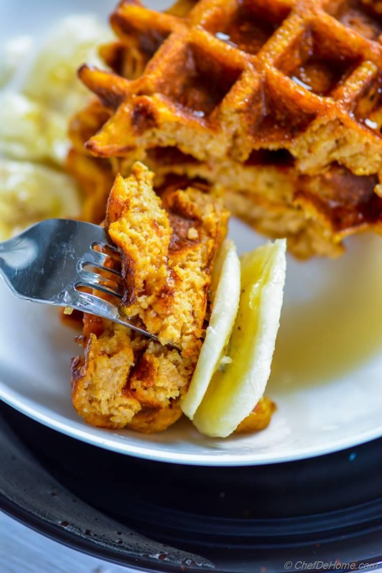 Dairy Free Sweet Potato and Oats Waffles for whole grain morning breakfast | chefdehome.com