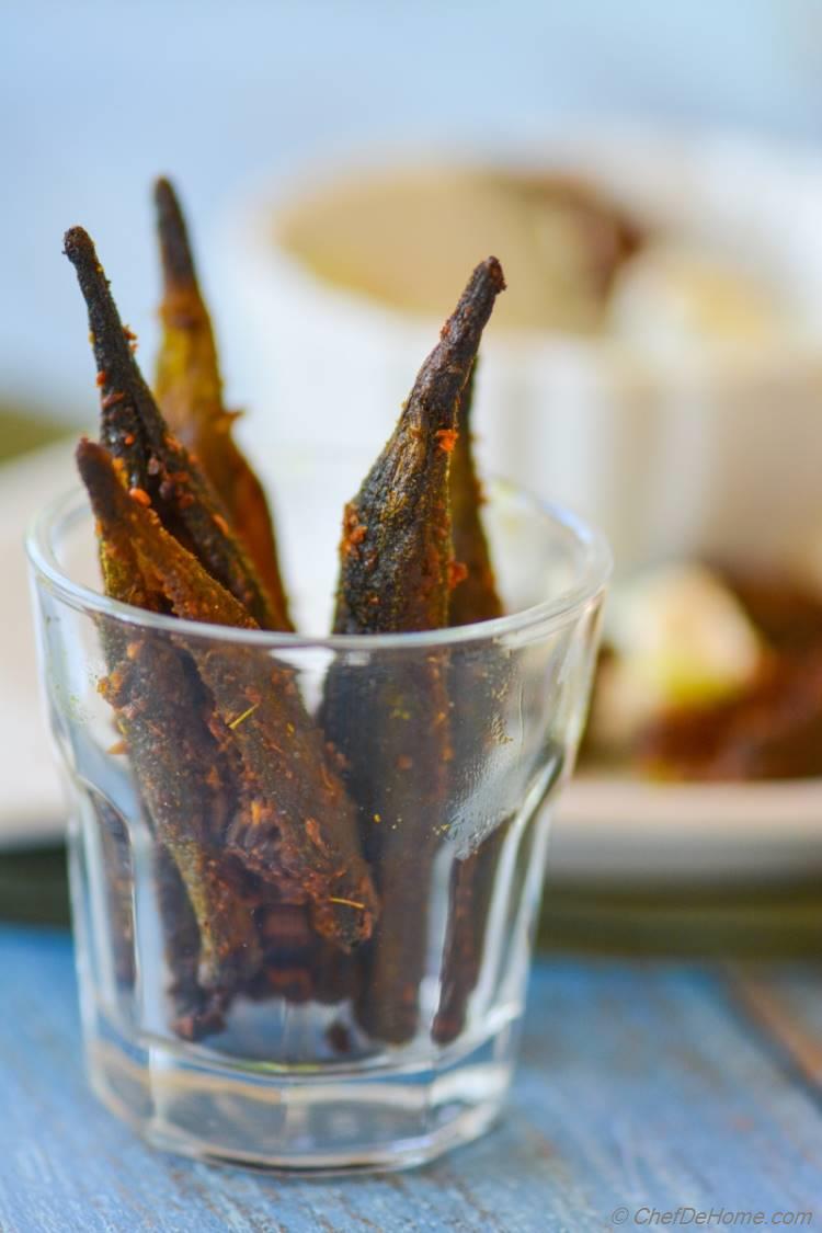 Creole Seasoned Baked Okra Fries with Lime-Cilantro Dip