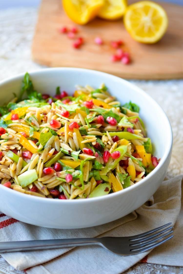 Go Green Vegan Orzo Pasta Salad with Arugula and Meyer Lemon 