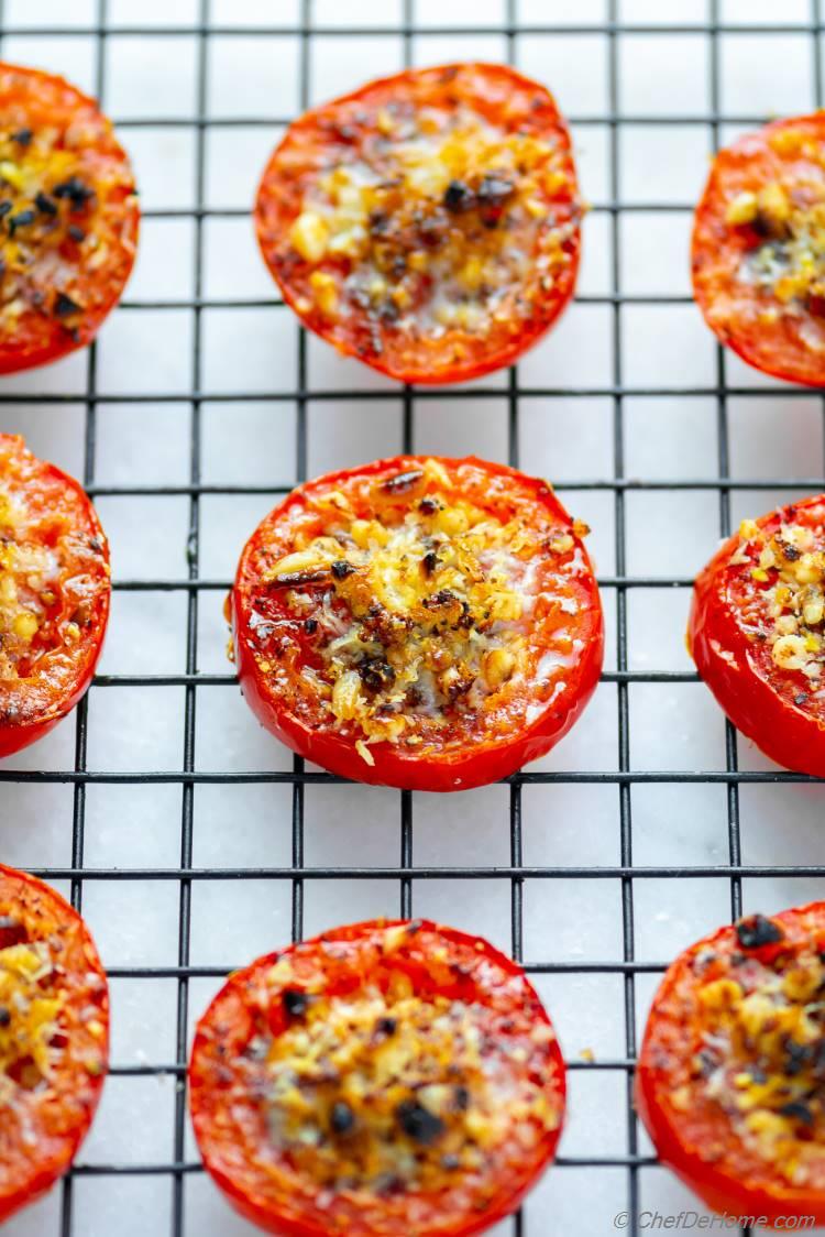 Oven Broiled Roasted Tomatoes with Parmesan and Garlic