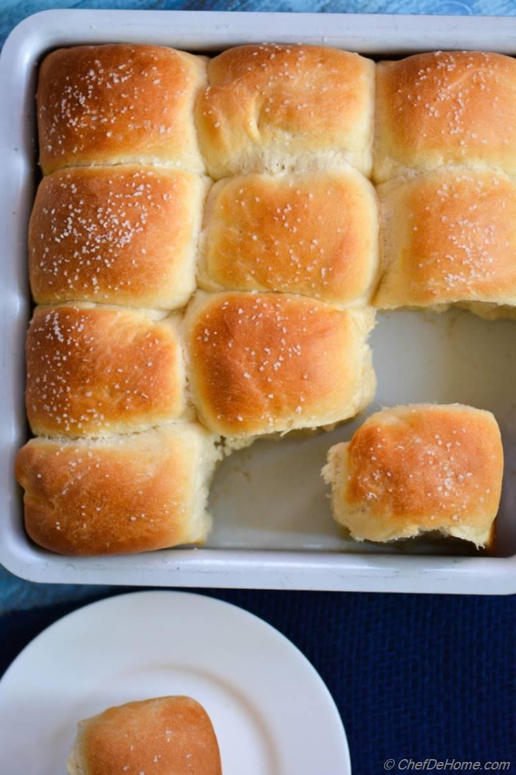 Buttery, rich, american classic Omni Parker House Rolls. These rolls are easy to make and great to dunk-into a hearty soup! Get the recipe at ChefDeHome.com