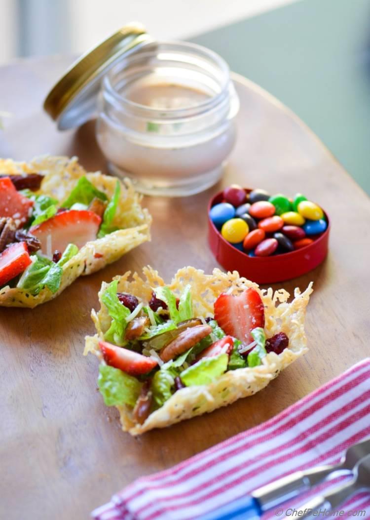 Valentines Day Savory Brunch Salad in Heart-Shape Parmesan Cups