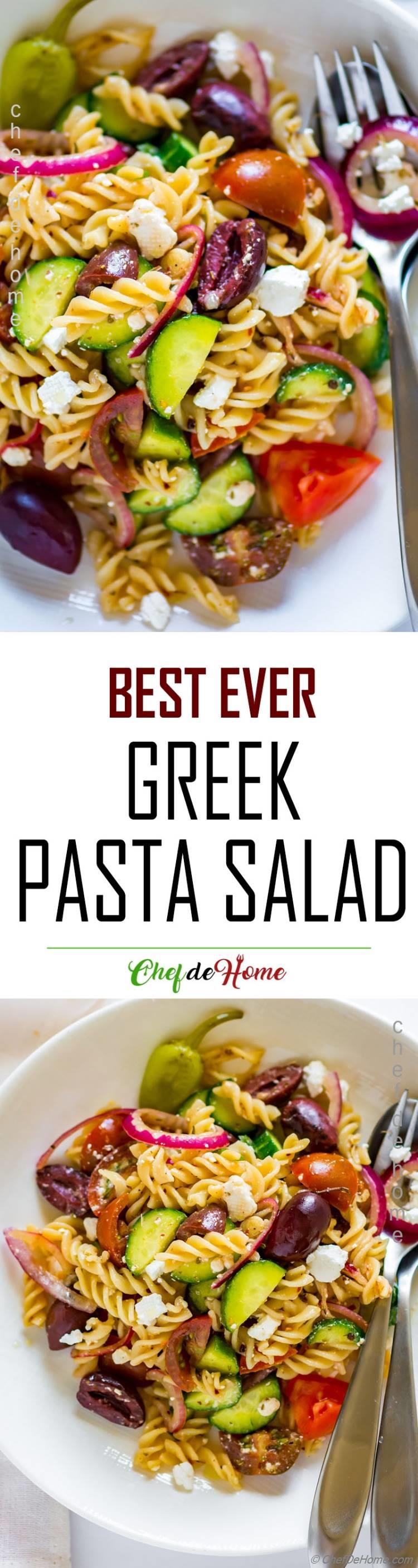 The best easy and delicious Greek Pasta Salad with feta cheese