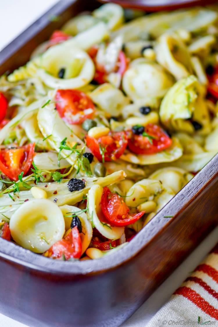 Lite and Lemony Pasta Salad with Roasted Sweet Fennel and Artichoke | chefdehome.com