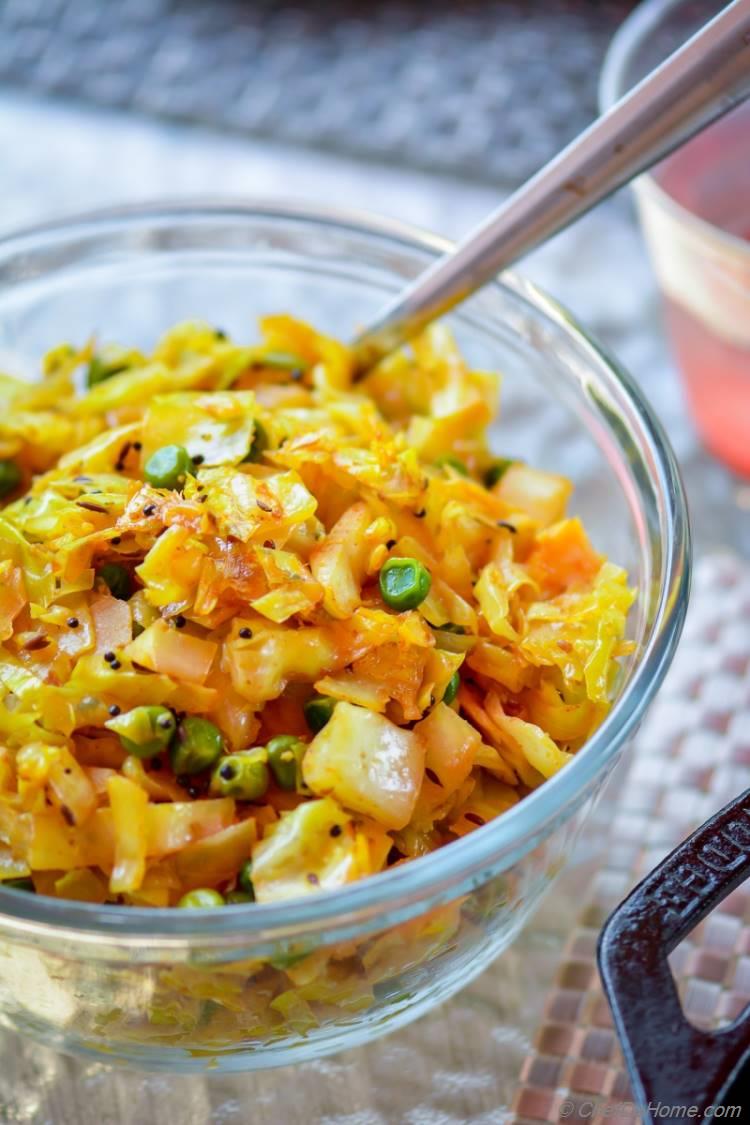 Indian Cabbage and Peas Stir Fry - Mata Pata Gobi Ki Sabji | chefdehome.com