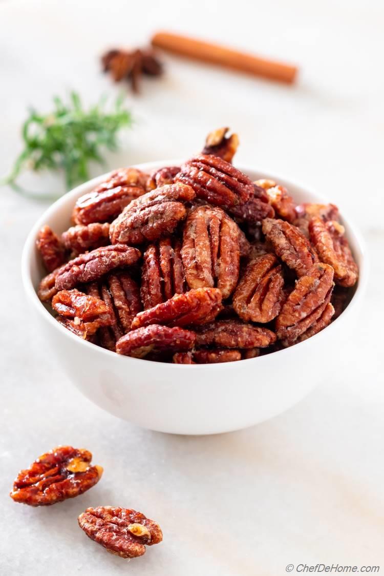 Quick Candied Pecans healthy vegan without eggs.