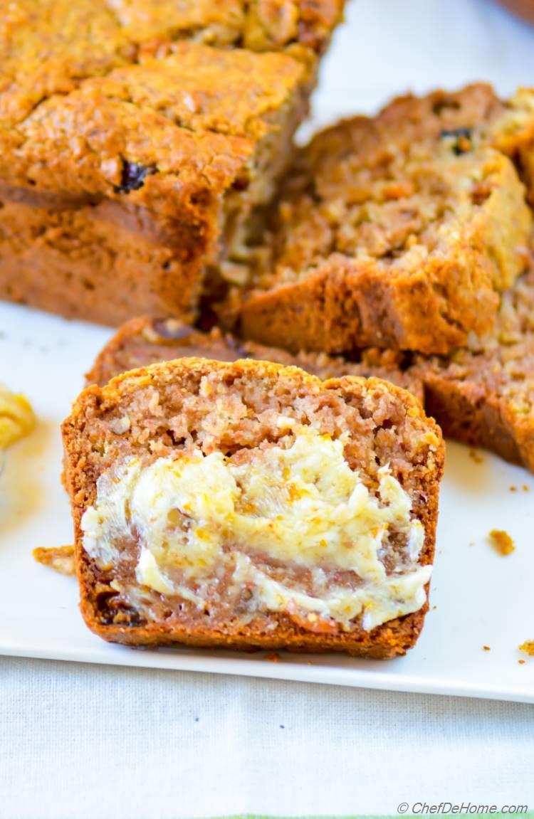 Persimmon Banana Bread with nuts and butter for holiday breakfast | chefdehome.com