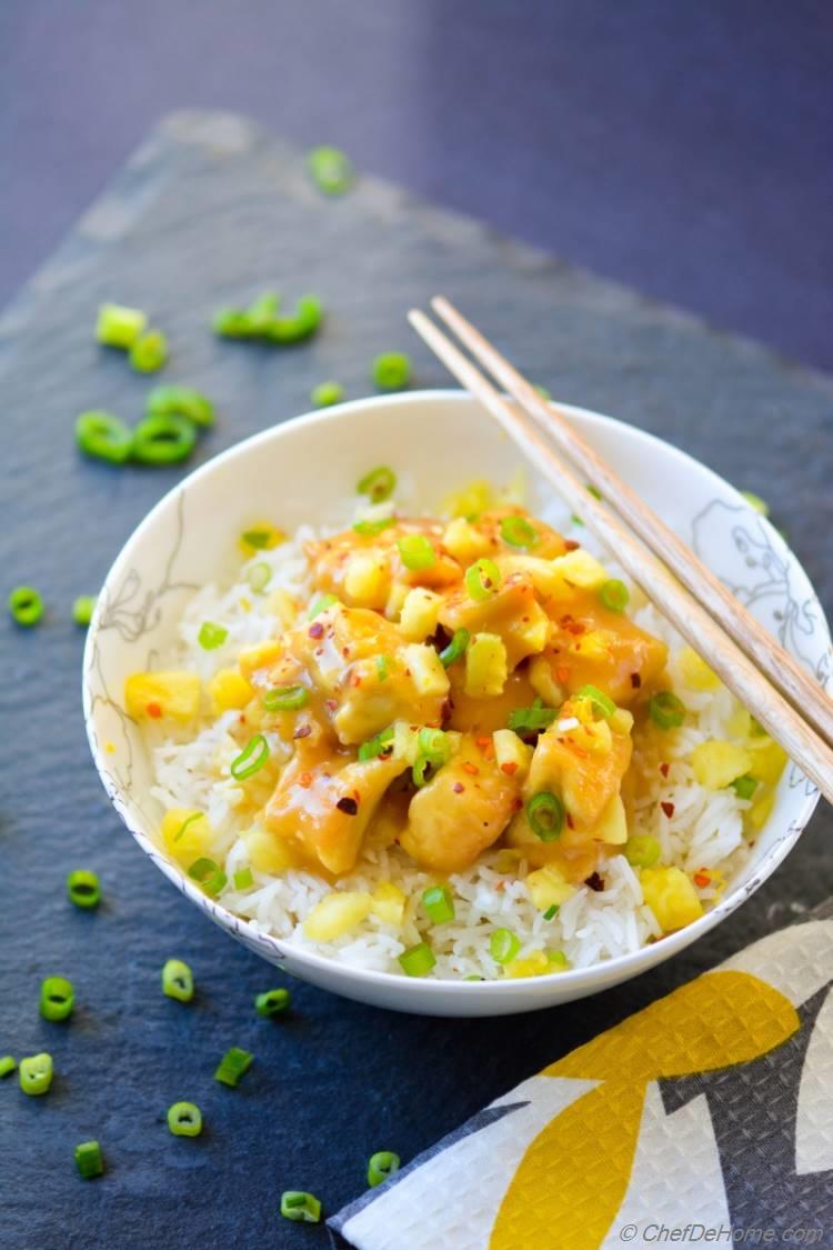 Pineapple Tofu and Rice Bowl easy Chinese at home
