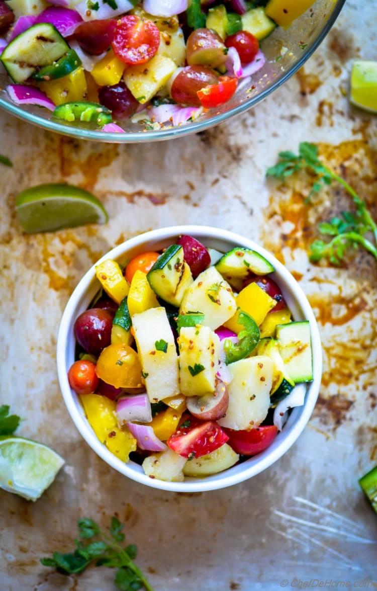 Vegan Potato Salad packed with healthy summer vegetables and lite mustard dressing | chefdehome.com