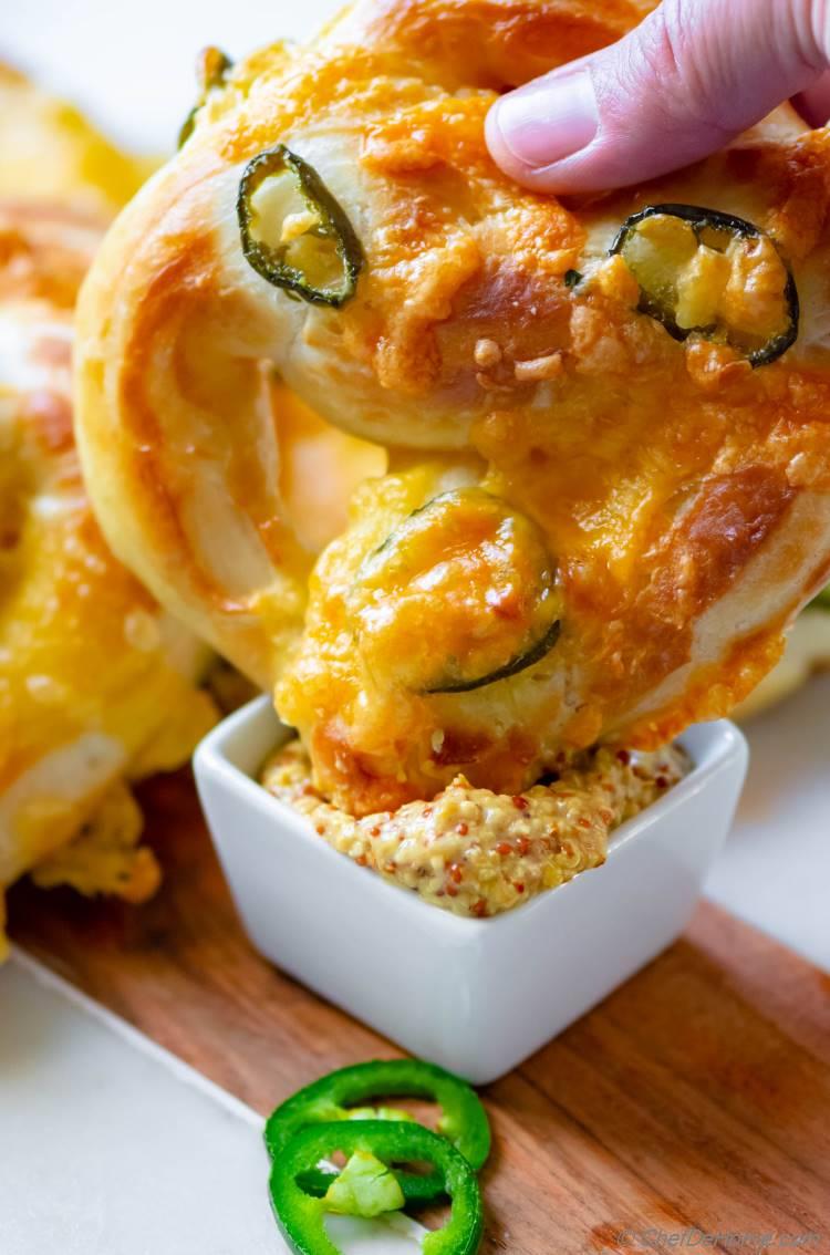 Pretzel Bites with Jalapeno Cheddar Cheese Sauce - A Kitchen Addiction