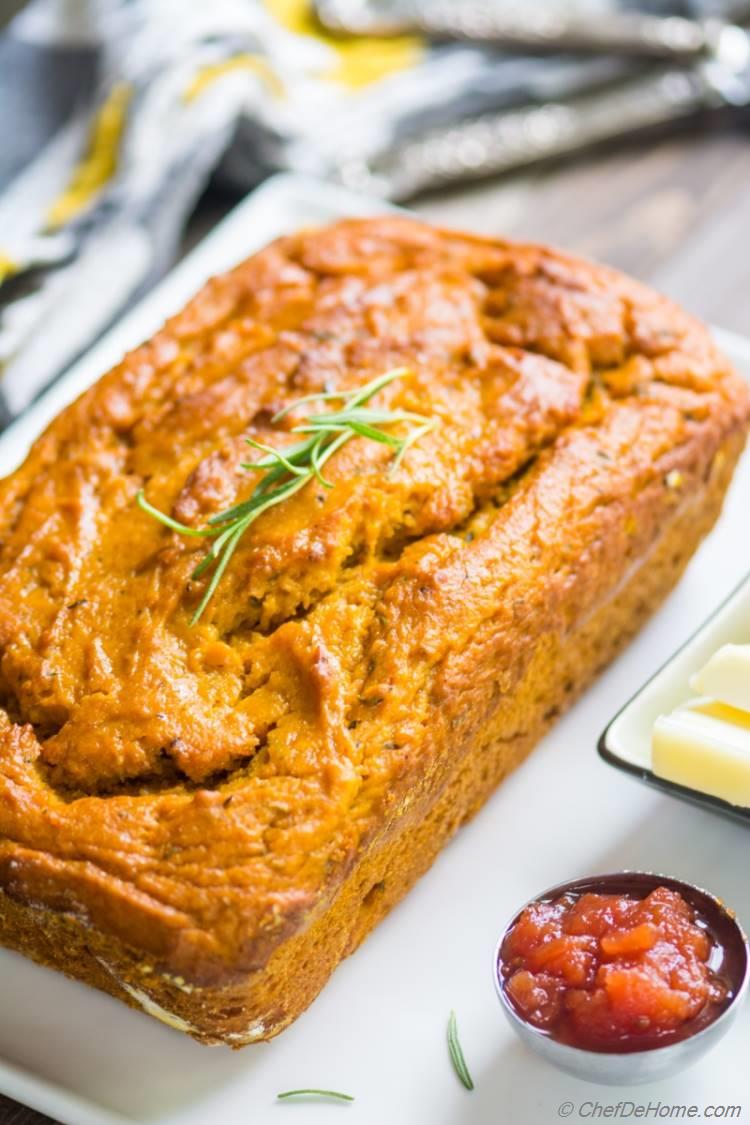 Loaf of Pumpkin Bread for fall breakfast under an hour | chefdehome.com