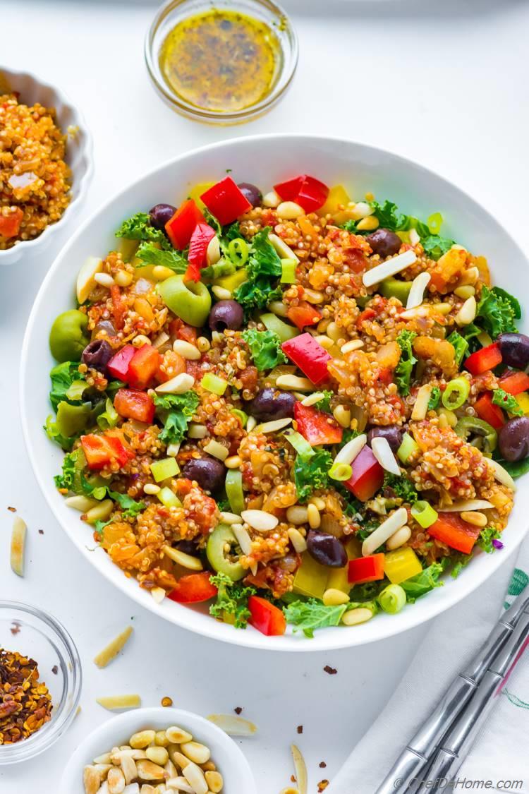 Kale, Lettuce, Cucumber Greek Quinoa Salad with Olives