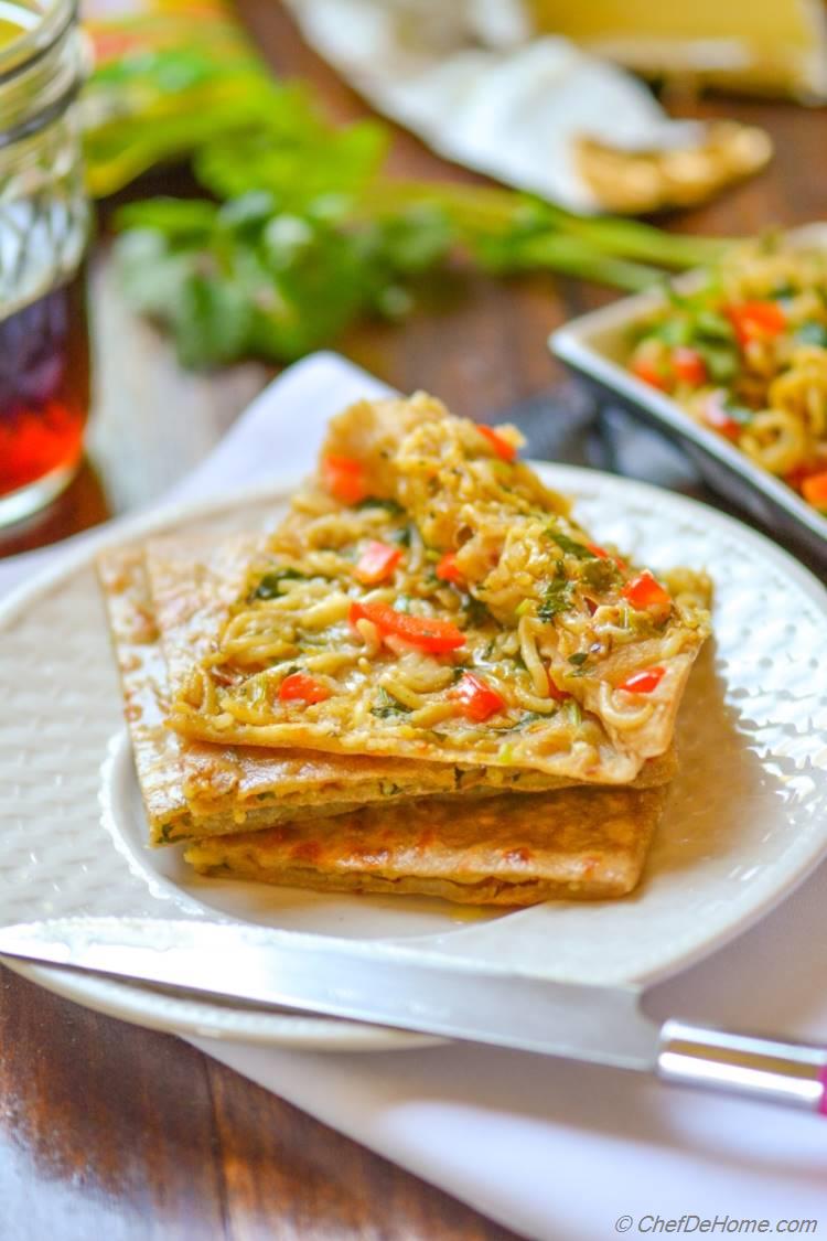 Ramen Noodles Stuffed, Spicy and Whole Wheat Flat Bread. Great for kiddos snacking!