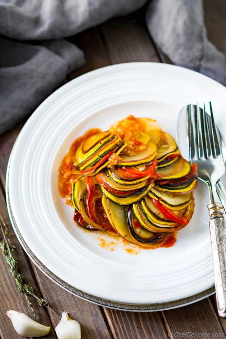 Ratatouille casserole plated on a plate