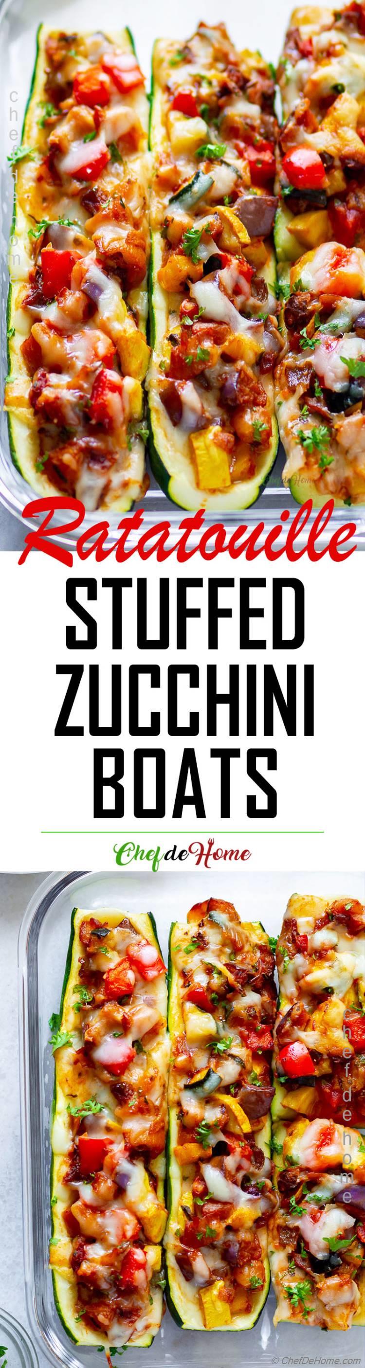 Flavor of Ratatouille stuffed in veggie zucchini boats 