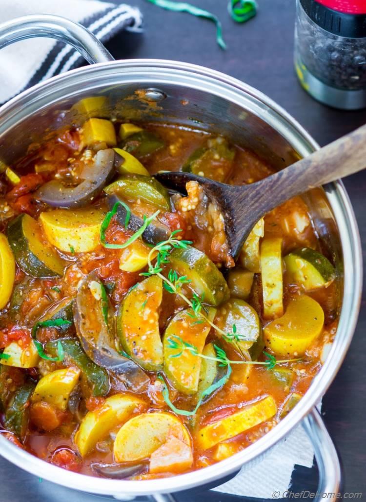 Simple Ratatouille with zucchini eggplant and tomatoes 