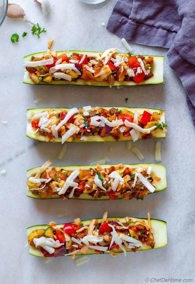 Zucchini Boats Stuffed Veggies and Cheese