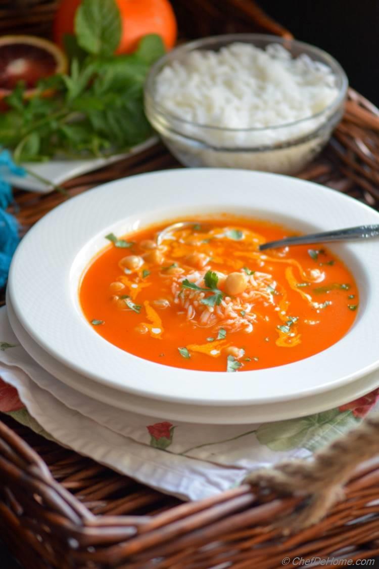 Flavorful tomato broth with rice and chickpeas winter soup heaven!