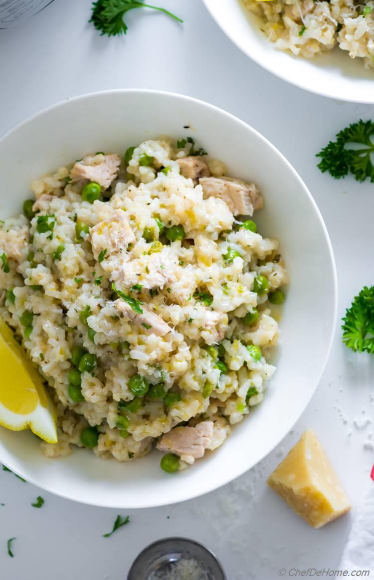 Creamy Risotto with Chicken Green Peas Garlic