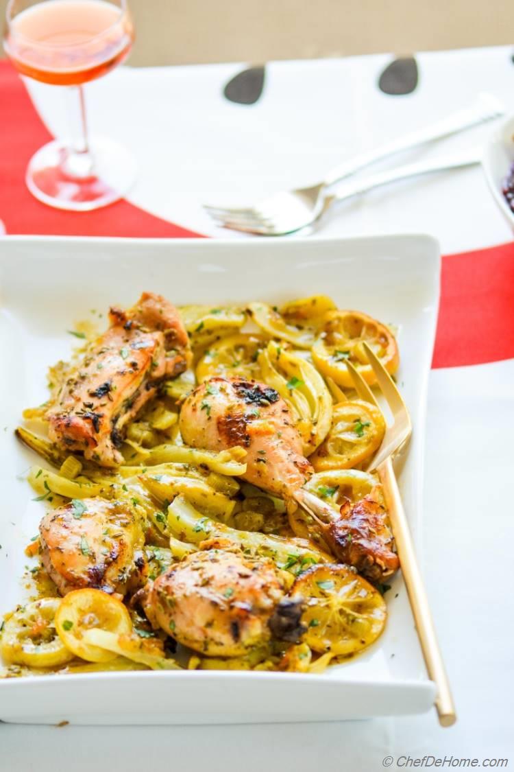 Roasted Chicken with Limoncello, savory citrus and fennel chicken thanksgiving dinner for two!