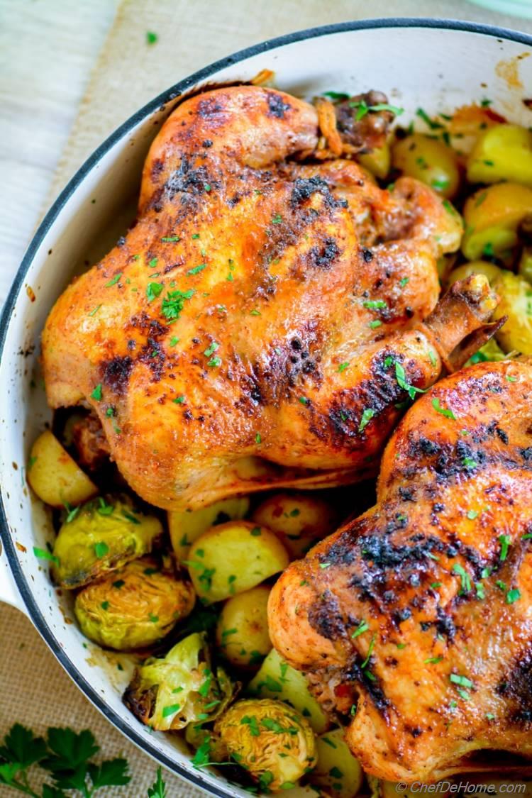 Roasted Cornish Hens with Garam Masala Honey Glaze Recipe | ChefDeHome.com