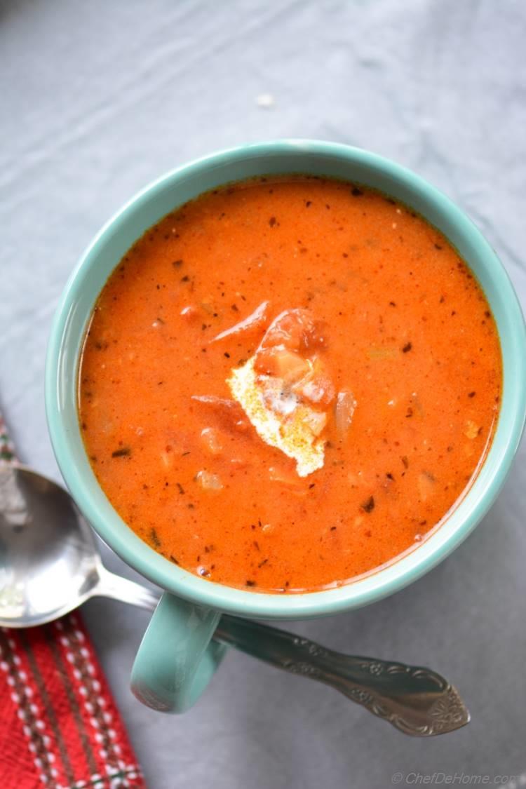 Creamy Roasted Garlic and Tomatoes Soup. A bowl of comfort.