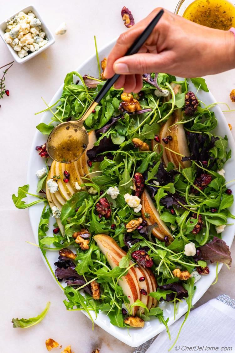 Arugula Pear Salad with mustard dressing