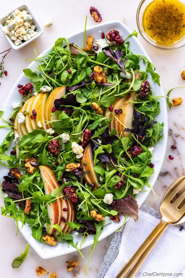 Arugula Pear Walnut Blue Cheese Salad