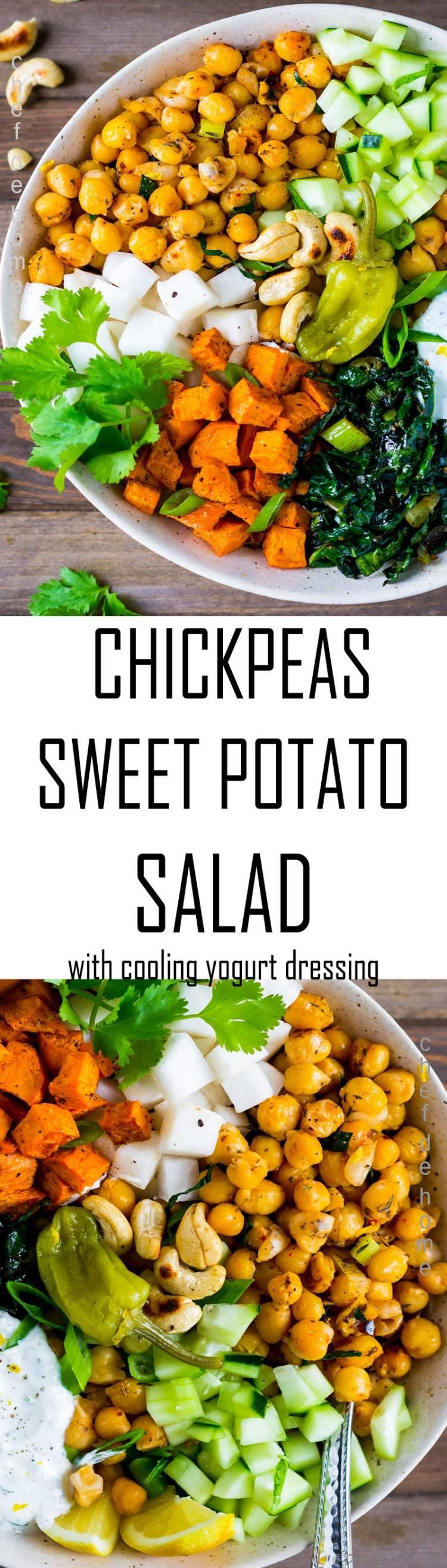 Chickpeas and Sweet Potato Salad with cooling yogurt dressing gluten free and healthy | chefdehome.com