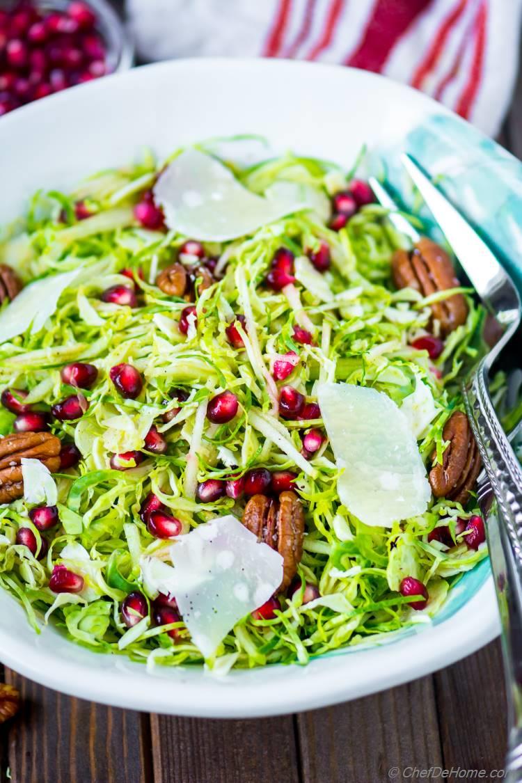 Shaved Brussel Sprout Salad with Apple and Pom seeds