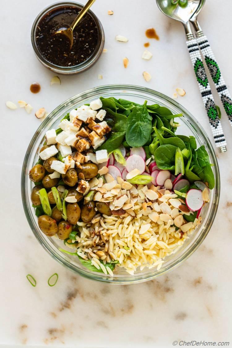 Salad with Spinach Orzo and Balsamic Dressing