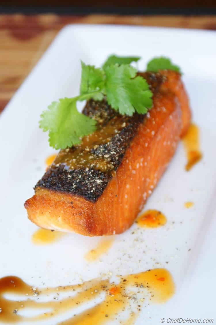 Pan-Seared Salmon with Mango Habanero Hot Sauce