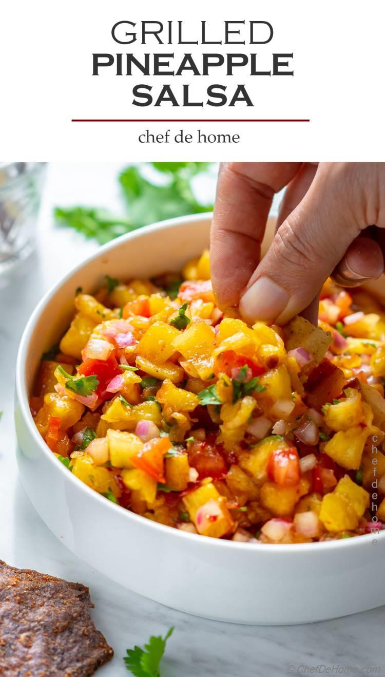 Pineapple Salsa made with grilled fresh pineapple